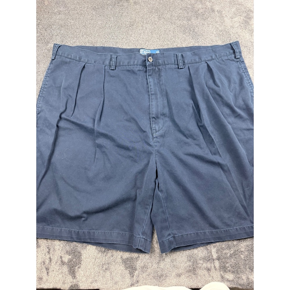 Polo Ralph Lauren Big Tyler Shorts Mens 48 Navy Blue Pleated Chino Cotton Twill